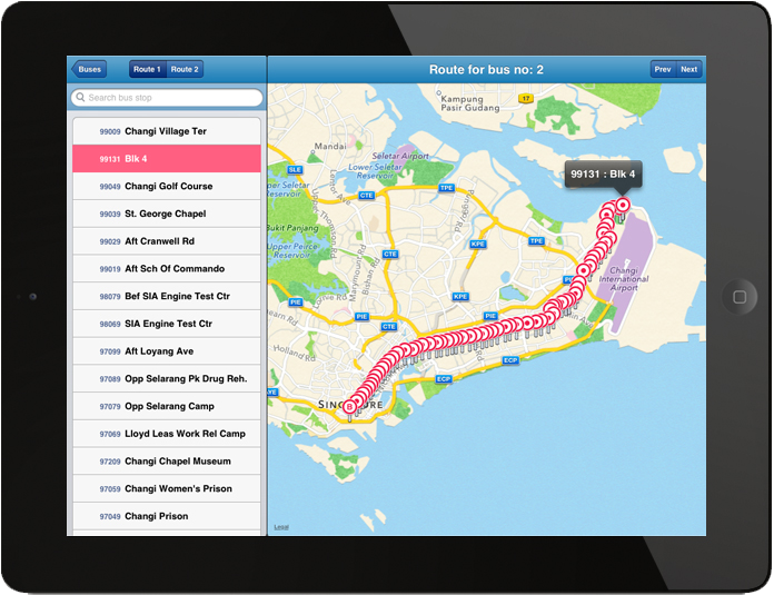 Singapore BusRouter iPad app